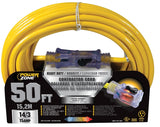 PowerZone ORP511730 Contractor Cord, 14 AWG Cable, 50 ft L, 15 A, 125 V, Yellow