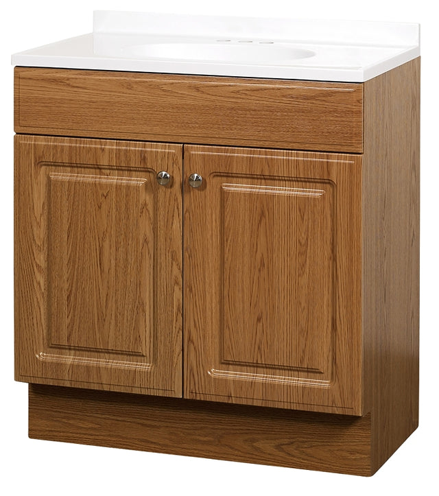 Zenna Home RBC30KK 2-Door Raised Panel Vanity with Top, Wood, Oak, Cultured Marble Sink, White Sink, 1/EA