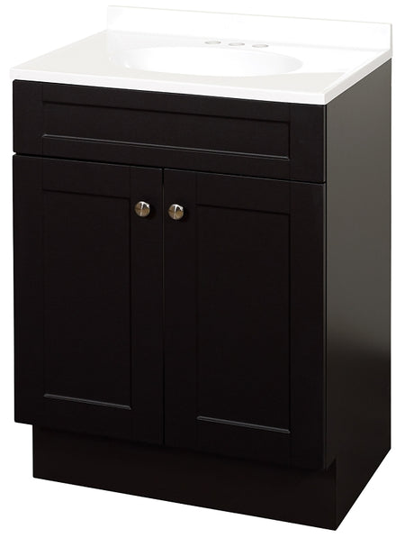 Zenna Home SBC24CH 2-Door Shaker Vanity with Top, Wood, Espresso, Cultured Marble Sink, White Sink, 1/EA