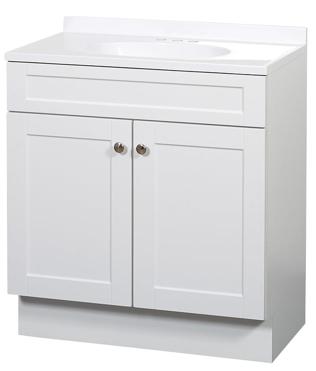 Zenna Home SBC36WW 2-Door Shaker Vanity with Top, Wood, White, Cultured Marble Sink, White Sink, 1/EA