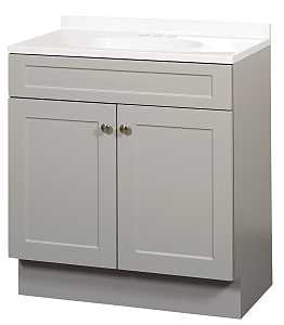 Zenna Home SBC36GY 2-Door Shaker Vanity with Top, Wood, Cool Gray, Cultured Marble Sink, White Sink, 1/EA