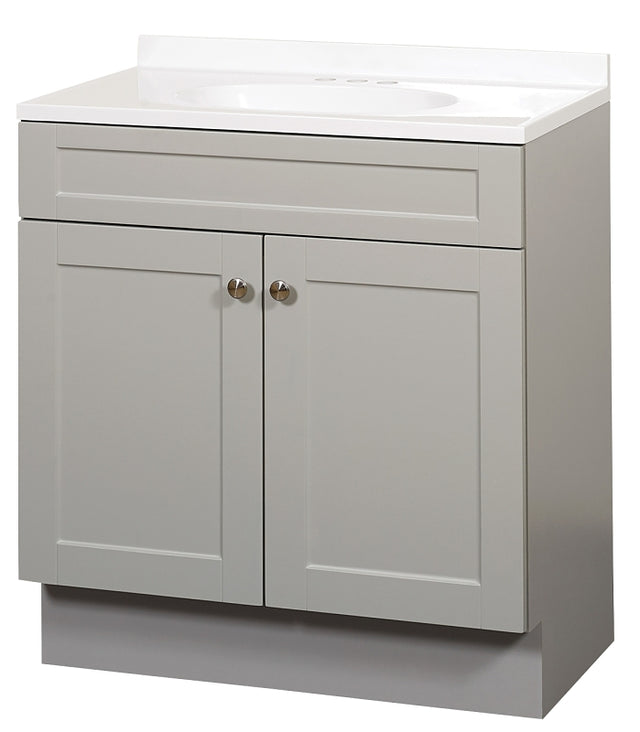 Zenna Home SBC36GY 2-Door Shaker Vanity with Top, Wood, Cool Gray, Cultured Marble Sink, White Sink, 1/EA