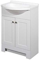 Zenna Home SEC24WW 2-Door Euro Shaker Vanity with Top, Wood, White, Cultured Marble Sink, White Sink