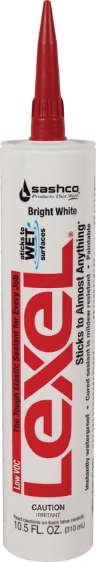Sashco 13080 Elastic Sealant, White, 7 days Curing, 0 to 120 deg F, 10.5 oz, Pack of 12