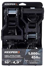 Keeper 85450 Tie-Down, 1-1/4 in W, 16 ft L, Black, 1000 lb Working Load, J-Hook End, 2/PK