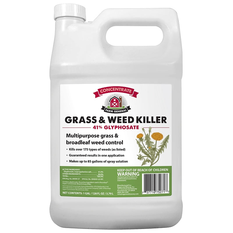 Farm General 75271 Grass and Weed Killer, Liquid, Clear/Viscous Green/Yellow, 1 gal, Pack of 4