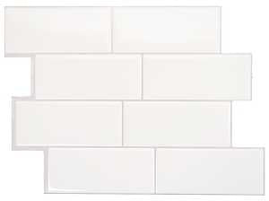 Smart Tiles Mosaik Series SM1100G-04-QG Wall Tile, 8.38 in L Tile, 11.56 in W Tile, Straight Edge, Resin, White, Glossy, Pack of 6