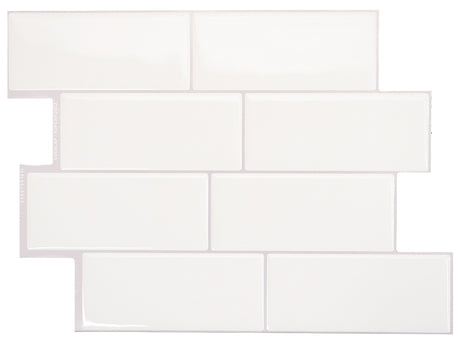 Smart Tiles Mosaik Series SM1100G-04-QG Wall Tile, 8.38 in L Tile, 11.56 in W Tile, Straight Edge, Resin, White, Glossy, Pack of 6