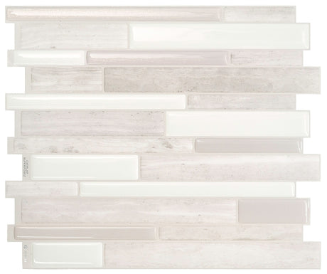 Smart Tiles Mosaik Series SM1104D-04-QG Wall Tile, 11.55 in L Tile, 9.63 in W Tile, Straight Edge, Vinyl, Beige/White, Pack of 6