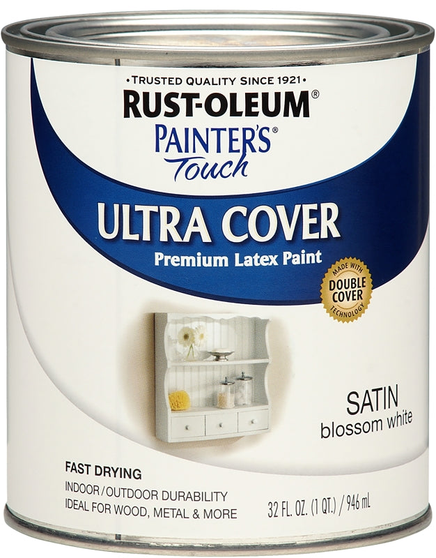 Painter's Touch Ultra Cover 267330 Multi-Purpose Paint, Water Base, Satin Sheen, Blossom White, 1 qt