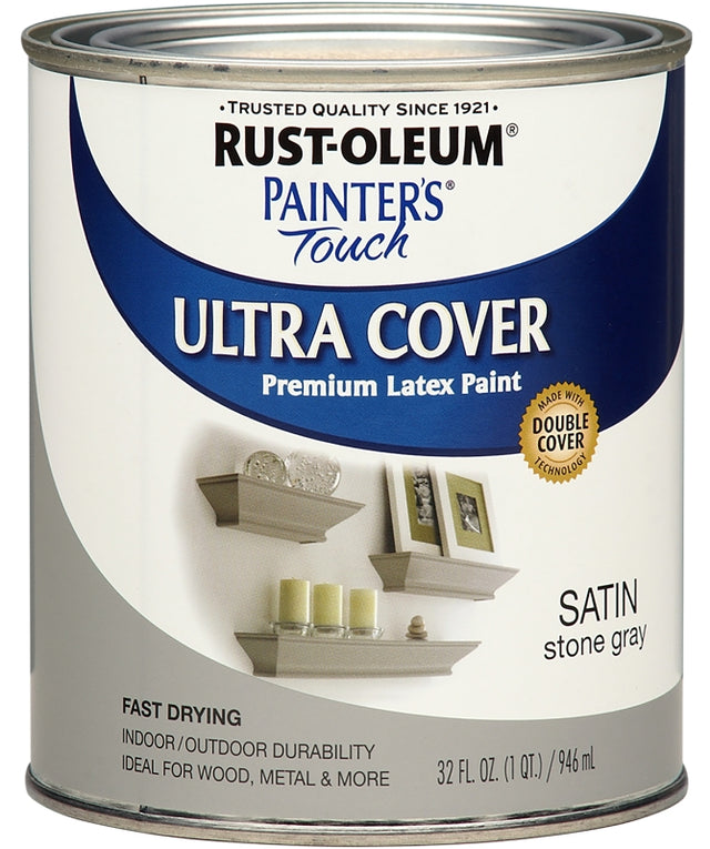 Painter's Touch Ultra Cover 267335 Multi-Purpose Paint, Water Base, Satin Sheen, Stone Gray, 1 qt
