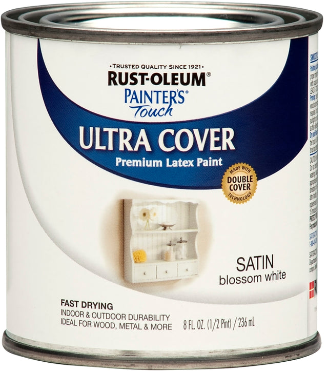 Painter's Touch Ultra Cover 267300 Multi-Purpose Paint, Water Base, Satin Sheen, Blossom White, 0.5 qt