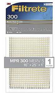 Filtrete 301-4 Air Filter, 25 in L, 16 in W, 5 MERV, 300 MPR, For: Air Conditioner, Furnace and HVAC System, Pack of 4