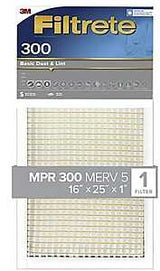 Filtrete 301-4 Air Filter, 25 in L, 16 in W, 5 MERV, 300 MPR, For: Air Conditioner, Furnace and HVAC System, Pack of 4