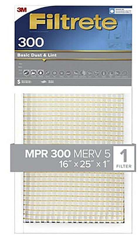 Filtrete 301-4 Air Filter, 25 in L, 16 in W, 5 MERV, 300 MPR, For: Air Conditioner, Furnace and HVAC System, Pack of 4