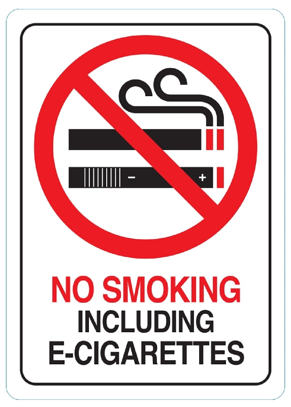 Hy-Ko D-28 Deco Sign, NO SMOKING INCLUDING E-CIGARETTES, White Background, Plastic, 7 in H x 5 in W Dimensions, Pack of 5