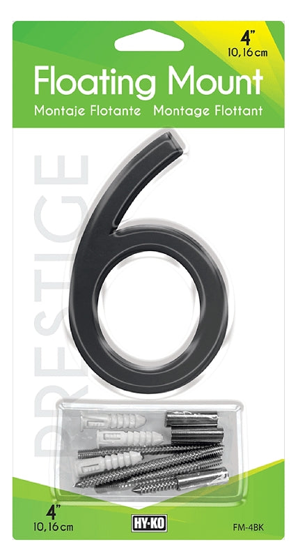 Hy-Ko FM-4BK-6 House Number, Character: 6, 4 in H Character, Black Character