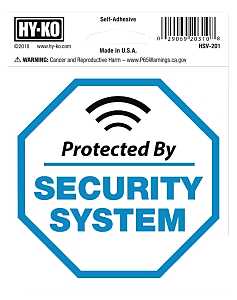 Hy-Ko HSV-201 Graphic Sign, Protected By SECURITY SYSTEM, Silver Background, Vinyl, 4 in H x 4 in W Dimensions, Pack of 6