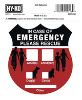 Hy-Ko HSV-204 Graphic Sign, IN CASE OF EMERGNCY PLEASE RESCUE, Silver Background, Vinyl, 4 in H x 4 in W Dimensions, Pack of 6