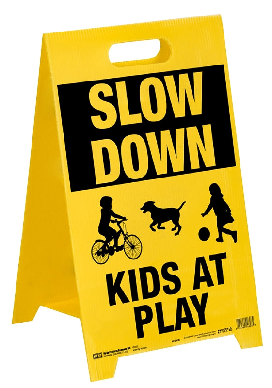 Hy-Ko PFS-KID Sign Stand, SLOW KIDS AT PLAY, Black/Yellow Legend, Plastic