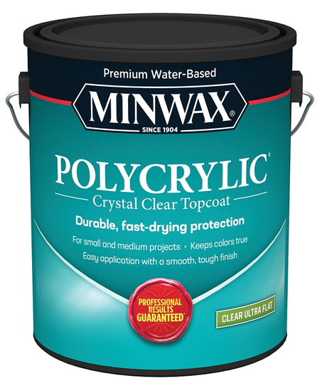 Minwax Polycrylic 111110000 Protective Finish, Ultra-Flat, Liquid, Clear, 1 gal, Pack of 2