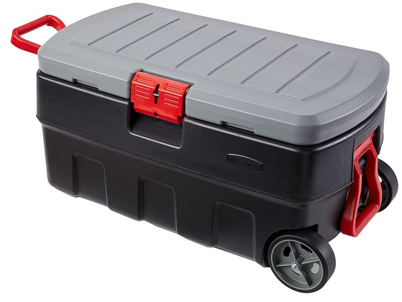 Rubbermaid RMAP350005 Lockable Storage Box, 35 gal Volume, HDPE, Black/Gray/Red, 36 in L, 19 in W, 17 in H