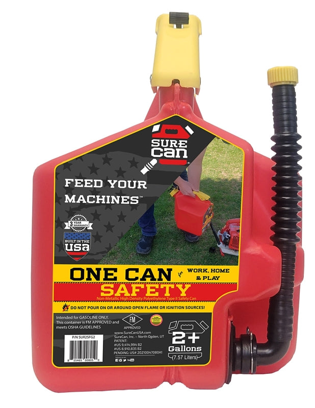 SUREcan SUR2SFG2 Safety Can, 2.2 gal Capacity, HDPE, Red