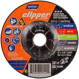 Norton Clipper Classic AC AO/SC Series 70184609141 Grinding Wheel, 4 in Dia, 1/4 in Thick, 5/8 in Arbor