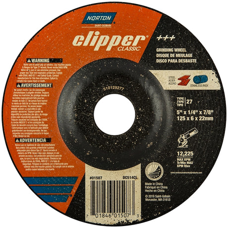 Norton Clipper Classic A AO Series 70184601507 Grinding Wheel, 5 in Dia, 1/4 in Thick, 7/8 in Arbor