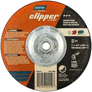 Norton Clipper Classic A AO Series 70184601510 Grinding Wheel, 7 in Dia, 1/4 in Thick, 5/8-11 Arbor