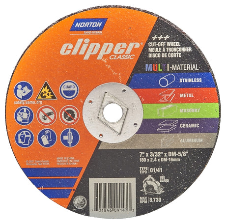 Norton Clipper Classic AC AO/SC Series 70184609147 Cut-Off Wheel, 7 in Dia, 3/32 in Thick, 5/8 in Arbor