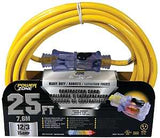 PowerZone ORP511825 Contractor Cord, 12 AWG Cable, 25 ft L, 15 A, 125 V, Yellow