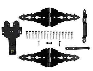 National Hardware Deluxe N109-306 Latch Decorative Strap Hinge Gate Kit, Heavy-Duty, Steel, Black