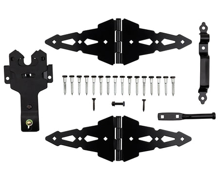 National Hardware Deluxe N109-306 Latch Decorative Strap Hinge Gate Kit, Heavy-Duty, Steel, Black