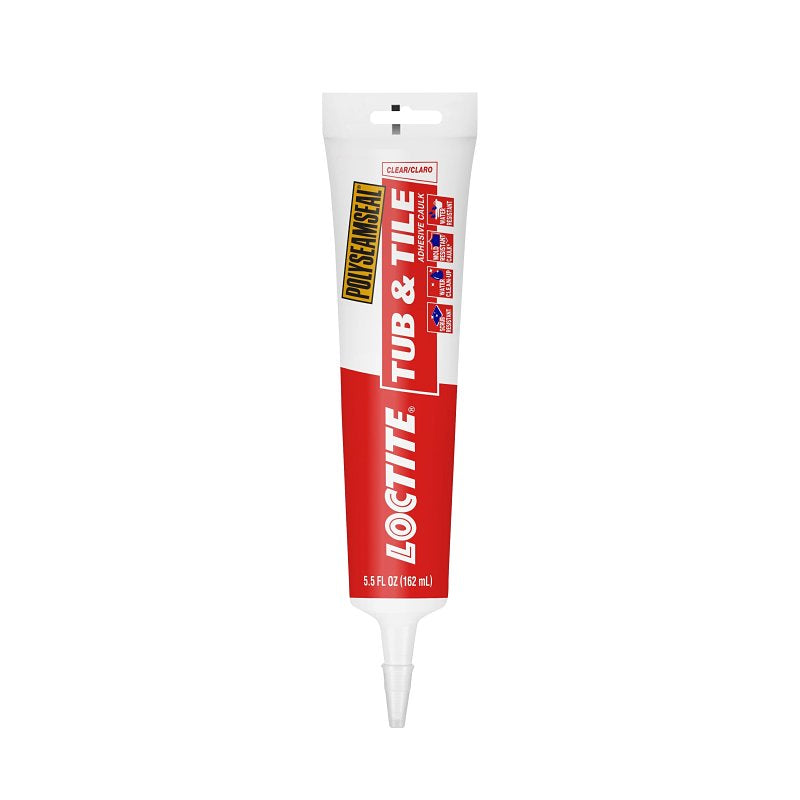 Loctite 2-In-1 2138419 Tub and Tile Adhesive Caulk, Clear, 1 to 14 days Curing, 20 to 170 deg F, 5.5 oz Squeeze Tube