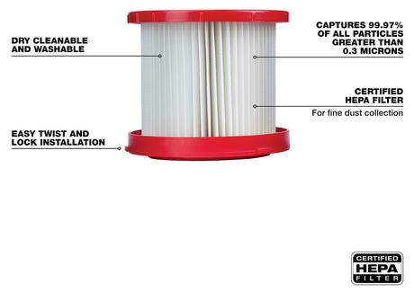 Milwaukee 49-90-1900 HEPA Filter, 0.3 um