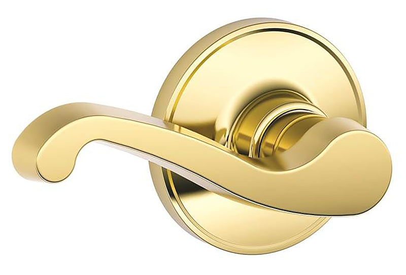 Schlage J Series J10V LAS 605 Passage Lever, Mechanical Lock, Bright Brass, Metal, Residential, 3 Grade