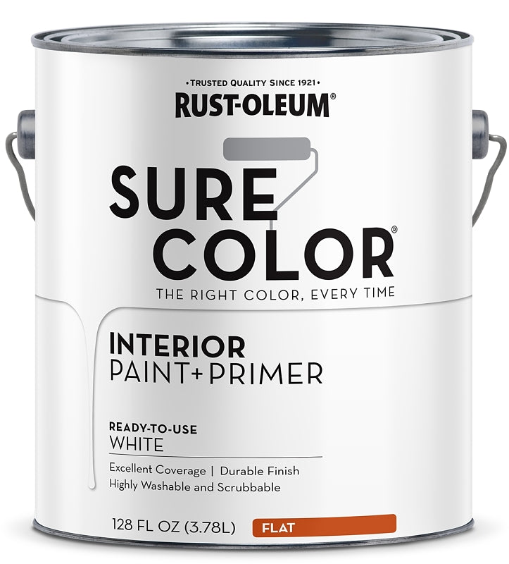 Rust-Oleum Sure Color 380215 Interior Wall Paint, Flat, White, 1 gal, Can, 400 sq-ft Coverage Area, Pack of 2