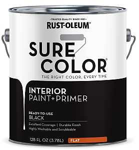 Rust-Oleum Sure Color 380216 Interior Wall Paint, Flat, Black, 1 gal, Can, 400 sq-ft Coverage Area, Pack of 2