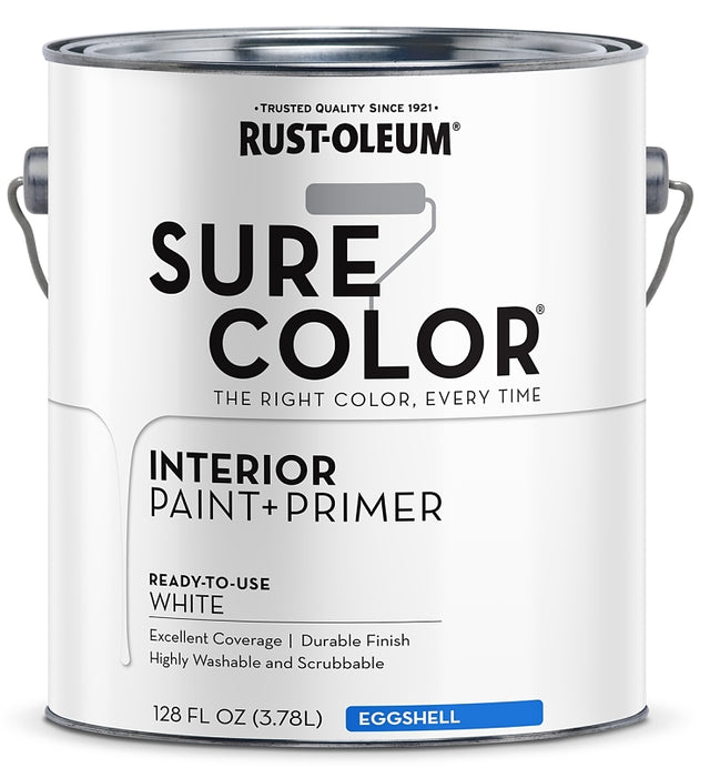 Rust-Oleum Sure Color 380217 Interior Wall Paint, Eggshell, White, 1 gal, Can, 400 sq-ft Coverage Area, Pack of 2