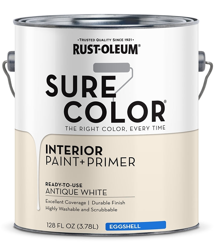 Rust-Oleum Sure Color 380221 Interior Wall Paint, Eggshell, Antique White, 1 gal, Can, 400 sq-ft Coverage Area, Pack of 2