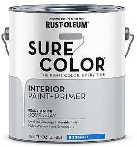 Rust-Oleum Sure Color 380223 Interior Wall Paint, Eggshell, Dove Gray, 1 gal, Can, 400 sq-ft Coverage Area, Pack of 2