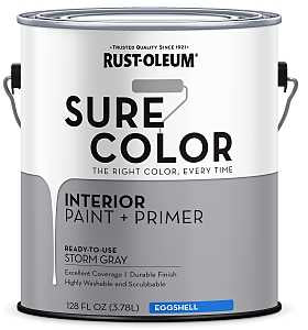 Rust-Oleum Sure Color 380224 Interior Wall Paint, Eggshell, Storm Gray, 1 gal, Can, 400 sq-ft Coverage Area, Pack of 2