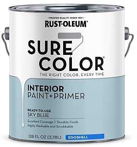 Rust-Oleum Sure Color 380225 Interior Wall Paint, Eggshell, Sky Blue, 1 gal, Can, 400 sq-ft Coverage Area, Pack of 2