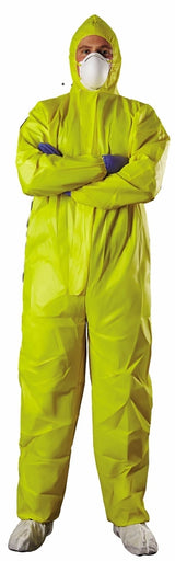 Venom Steel VENCV400 Chemical Splash Coveralls, L, XL, Unisex, Zipper, Polyethylene/Polypropylene, Yellow