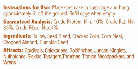 Heath DDC7-12 Crafted Suet Cake, Pumpkin, 11.75 oz