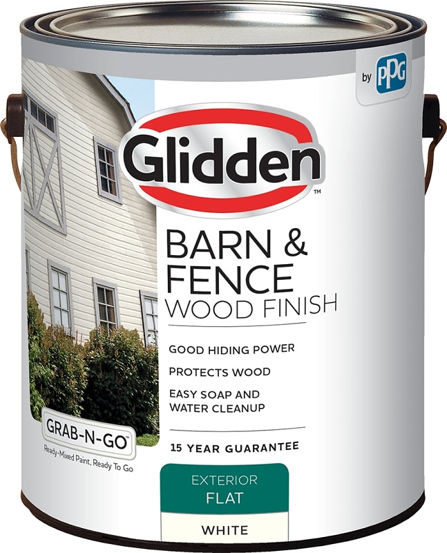 Glidden GRAB-N-GO GLBFEX10WH-1 Barn and Fence Wood Finish, Flat, White, Liquid, 1 gal, Pack of 4