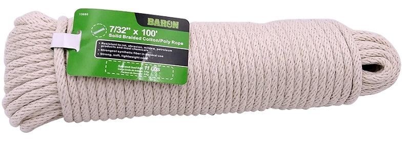 Baron 13680 Cord, 7/32 in Dia, 100 ft L, #7, 11 lb Working Load, Cotton/Poly, Natural