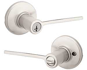 Kwikset 405LRL 15 SMT Entry Knob, Lever Handle, Satin Nickel, Zinc, Re-Key Technology: SmartKey, 3 Grade