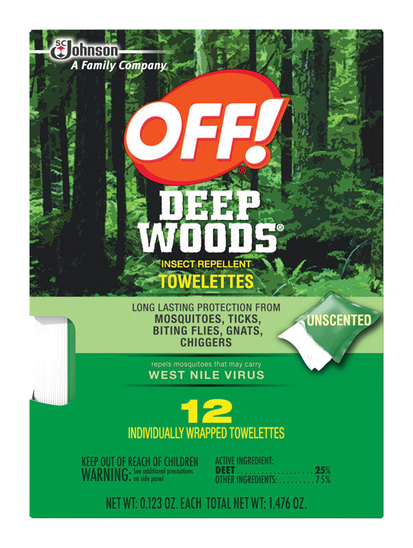 OFF! Deep Woods Insect Repellent Towelettes For Mosquitoes 12 pk, Pack of 12